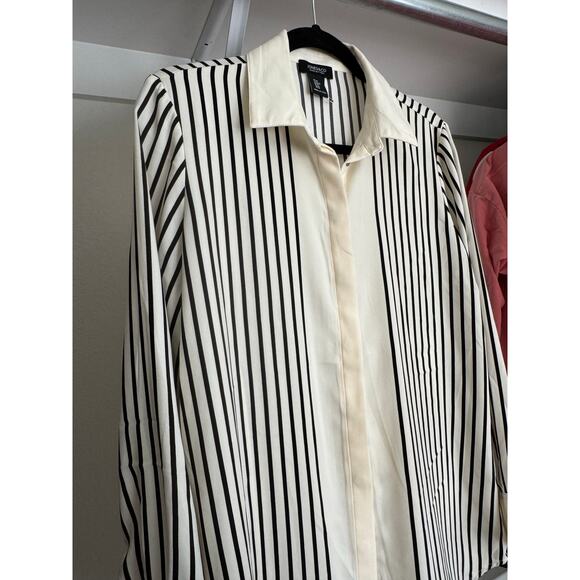 Jones & Co Women's Striped Button-Up Blouse Shirt Size Medium Satin-Feel - Picture 5 of 9